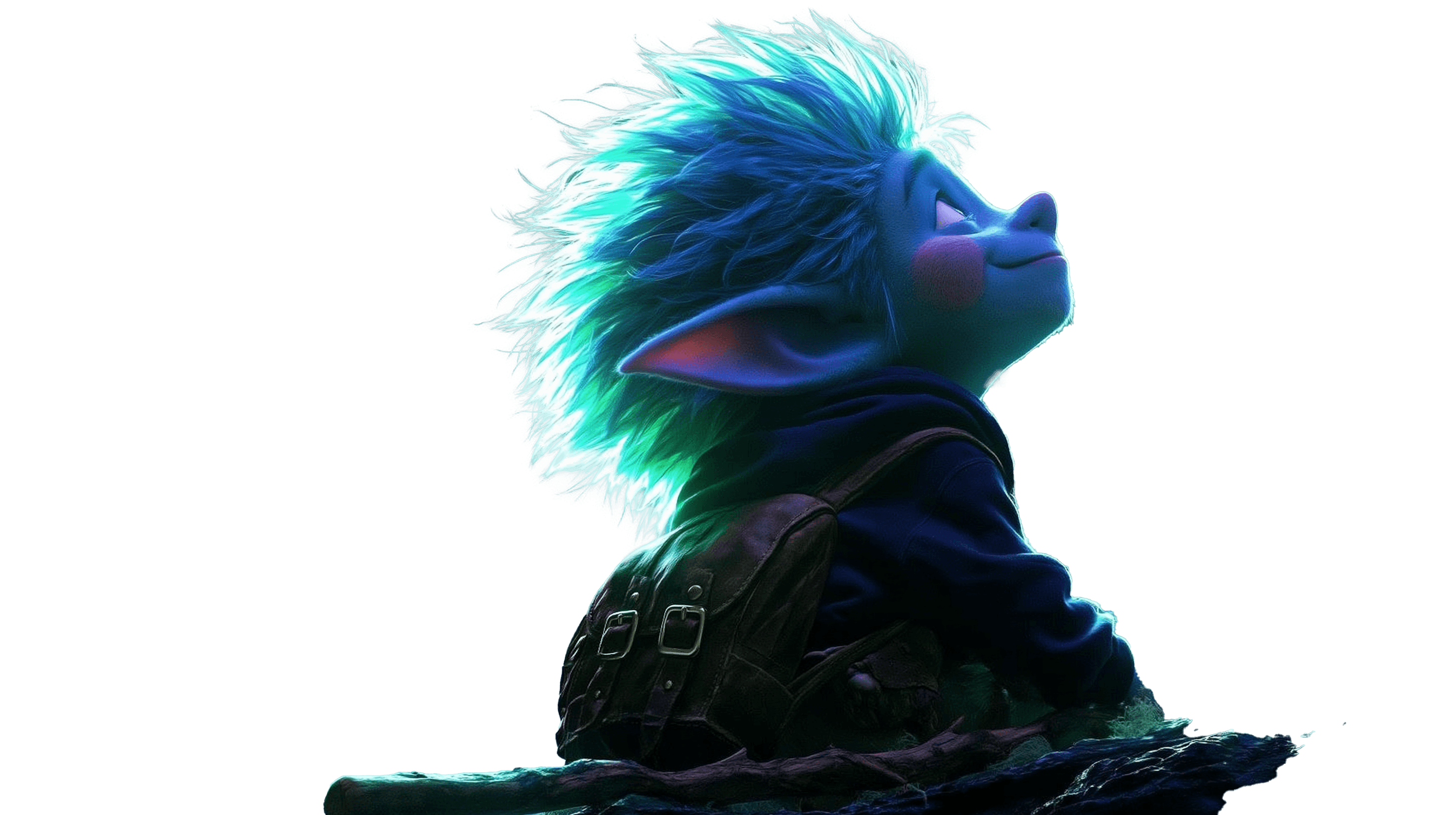 Tolly The Troll standing on a cliff edge at night