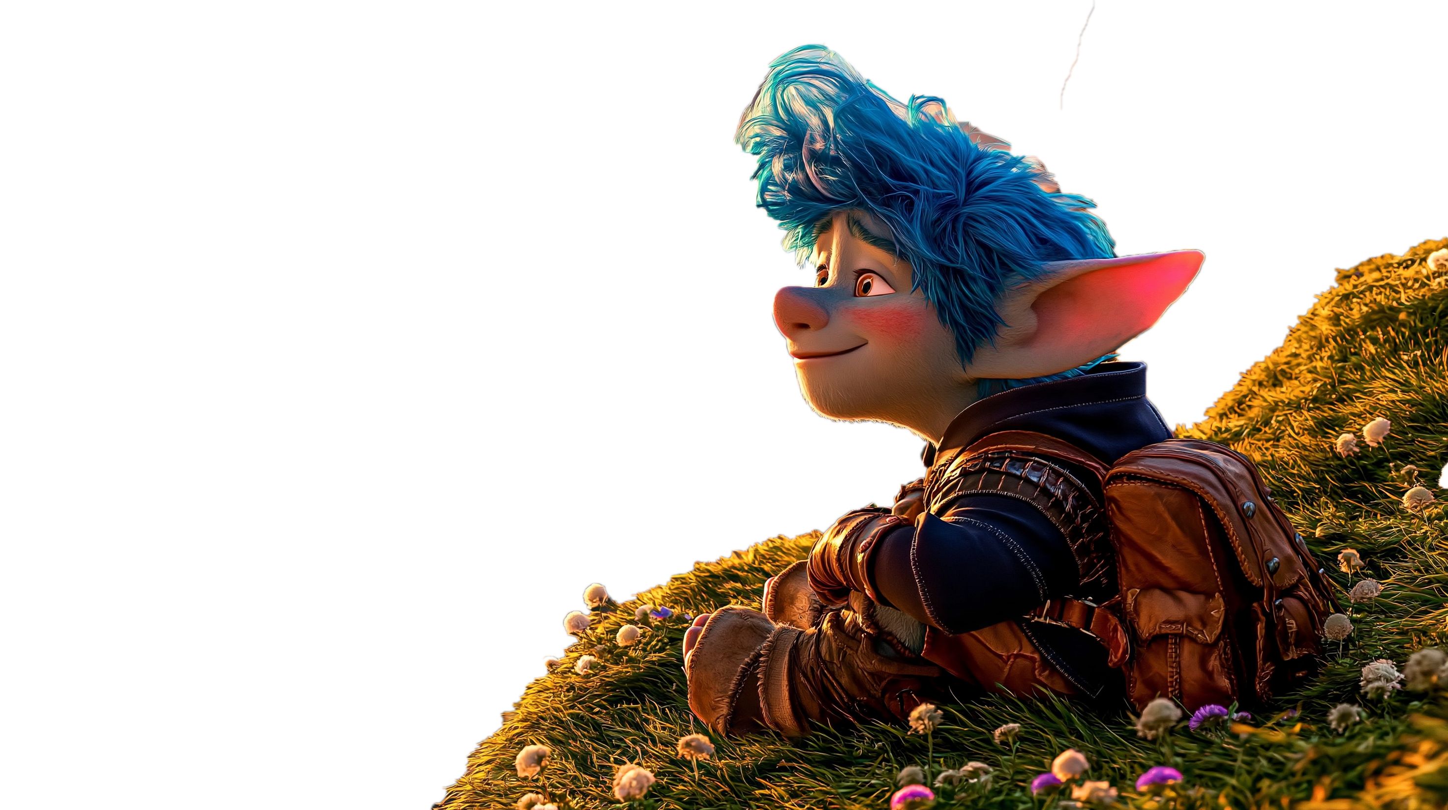 Tolly The Troll sitting peacefully on a cliff edge in daylight